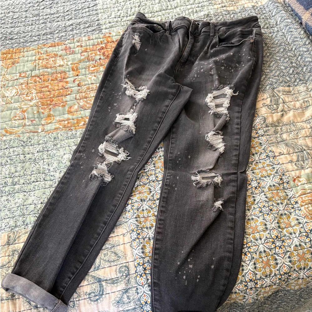 Judy Blue Distressed Black Boyfriend Jeans